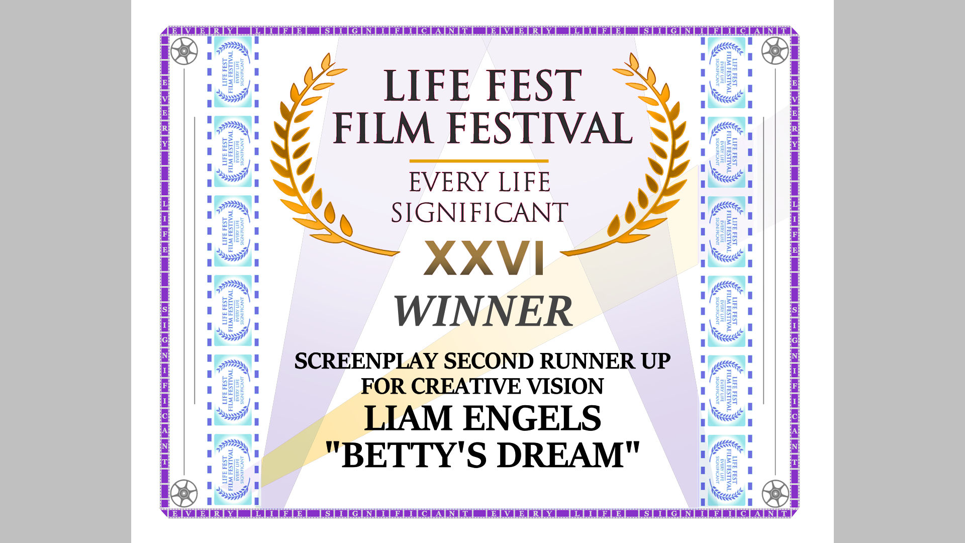 Screenplay Second Runner Up for Creative Vision:: Liam Engels, Betty's Dream