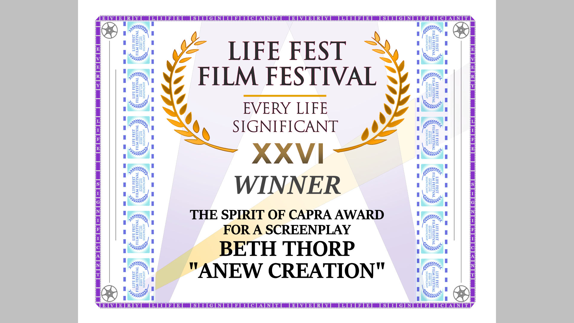 Spirit of Capra Award for a Screenplay: Beth Thorp, ANEW Creation